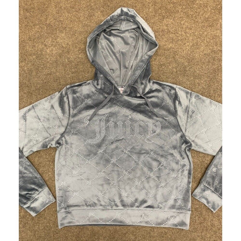 Juicy Couture Hoodie Womens M Velour Diamond Bling Plush Velvet Sleep Pullover